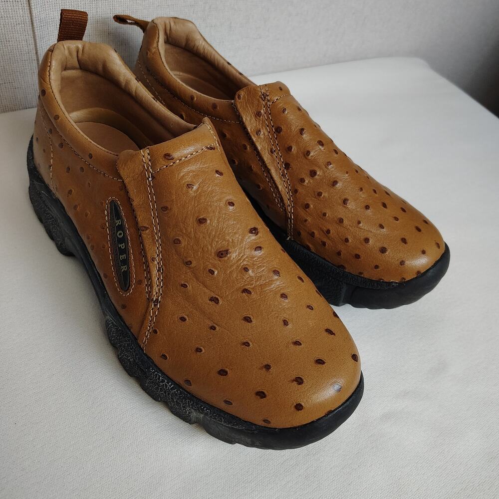 Roper Performance Ostrich Print Chunky Western Y2K Slip On Shoes Size 7